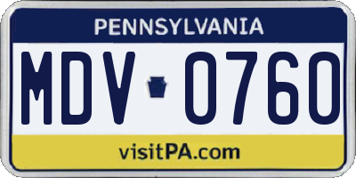 PA license plate MDV0760