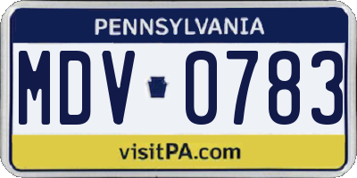 PA license plate MDV0783