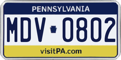 PA license plate MDV0802