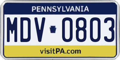 PA license plate MDV0803