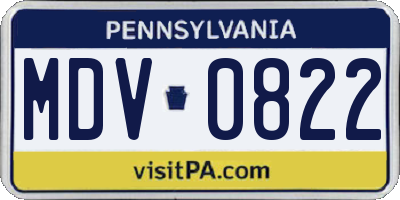 PA license plate MDV0822