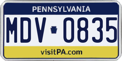 PA license plate MDV0835
