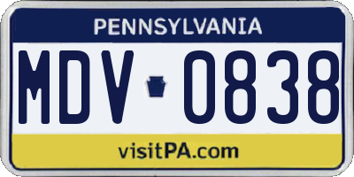 PA license plate MDV0838
