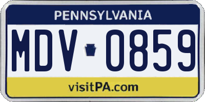 PA license plate MDV0859