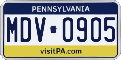 PA license plate MDV0905