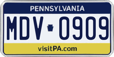 PA license plate MDV0909