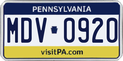 PA license plate MDV0920