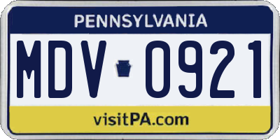 PA license plate MDV0921