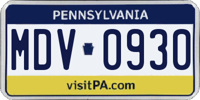 PA license plate MDV0930