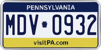 PA license plate MDV0932