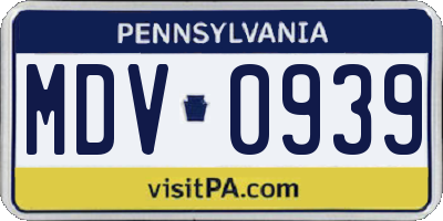 PA license plate MDV0939