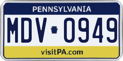 PA license plate MDV0949