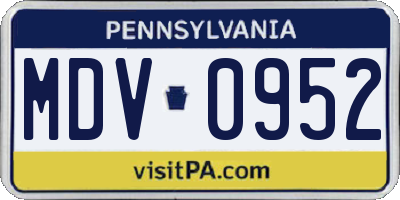 PA license plate MDV0952