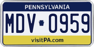 PA license plate MDV0959