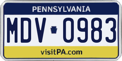 PA license plate MDV0983