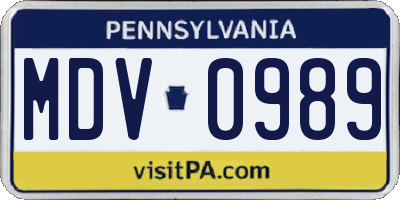 PA license plate MDV0989