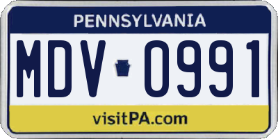 PA license plate MDV0991
