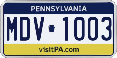 PA license plate MDV1003