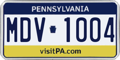 PA license plate MDV1004