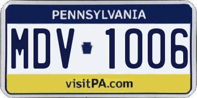 PA license plate MDV1006