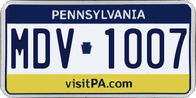 PA license plate MDV1007
