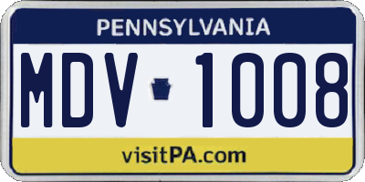 PA license plate MDV1008