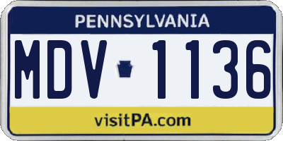 PA license plate MDV1136