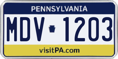 PA license plate MDV1203