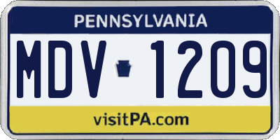PA license plate MDV1209