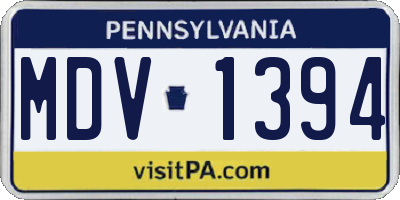 PA license plate MDV1394