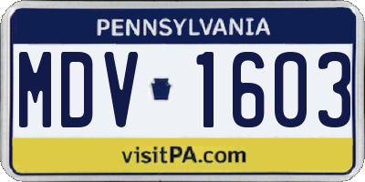PA license plate MDV1603