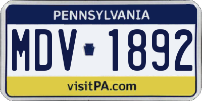 PA license plate MDV1892
