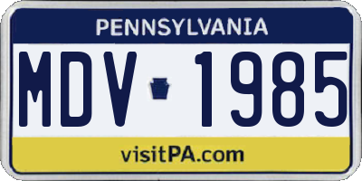 PA license plate MDV1985