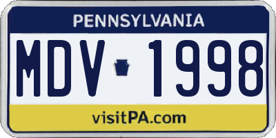 PA license plate MDV1998