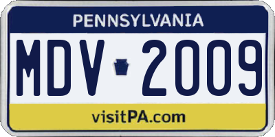 PA license plate MDV2009