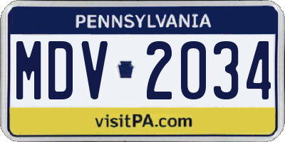 PA license plate MDV2034