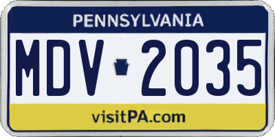 PA license plate MDV2035
