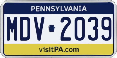 PA license plate MDV2039