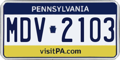 PA license plate MDV2103
