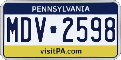 PA license plate MDV2598