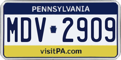 PA license plate MDV2909