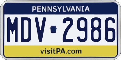 PA license plate MDV2986