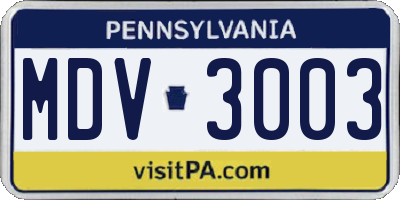 PA license plate MDV3003