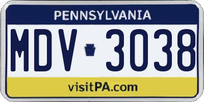 PA license plate MDV3038