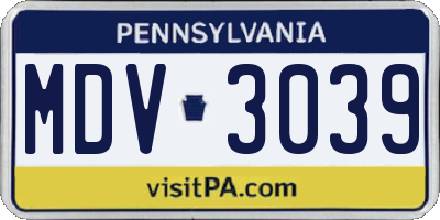 PA license plate MDV3039
