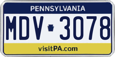 PA license plate MDV3078