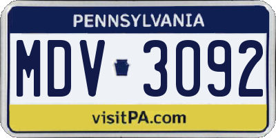PA license plate MDV3092