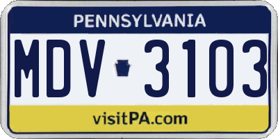 PA license plate MDV3103