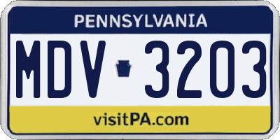 PA license plate MDV3203