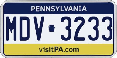 PA license plate MDV3233